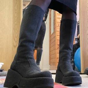 Buffalo London Platform Grey Felt Boot Europe 36 UK 3.5 US 5.5